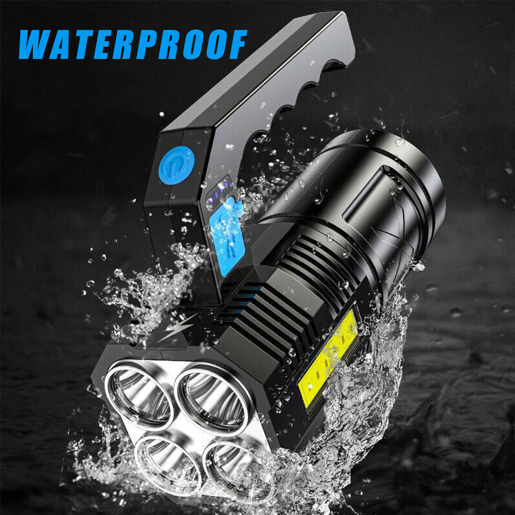 LED Flashlight USB Rechargeable Torch COB Spotlight Camping Light High Lumens Emergency Lamp 4 Modes Waterproof Work Light