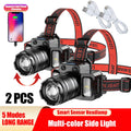 LED Tactical Headlamp Head Torch USB Rechargeable Motion Sensor Headlight Zoomable 5 Modes Emergency Power Bank For Mobile Phone