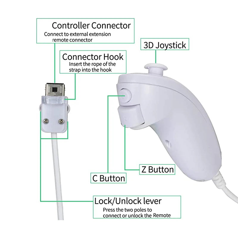 Compatible with Nintendo Wii & Wii U Game Gamepads Nunchuck Controller Joystick Gamepad Replacement for wii Nunchuck Controller