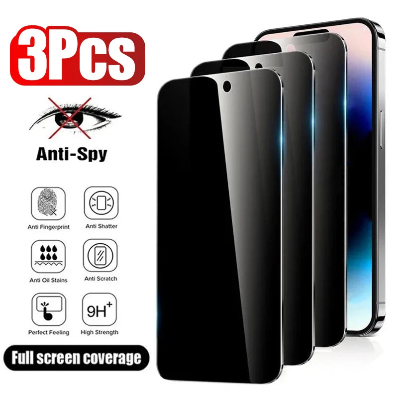 3PCS Anti-Spy Glass for IPhone 17 16 15 14 13 12 11 Pro Max Privacy Screen Protector for IPhone 13Mini 14Plus 14Pro Glass 15 16e