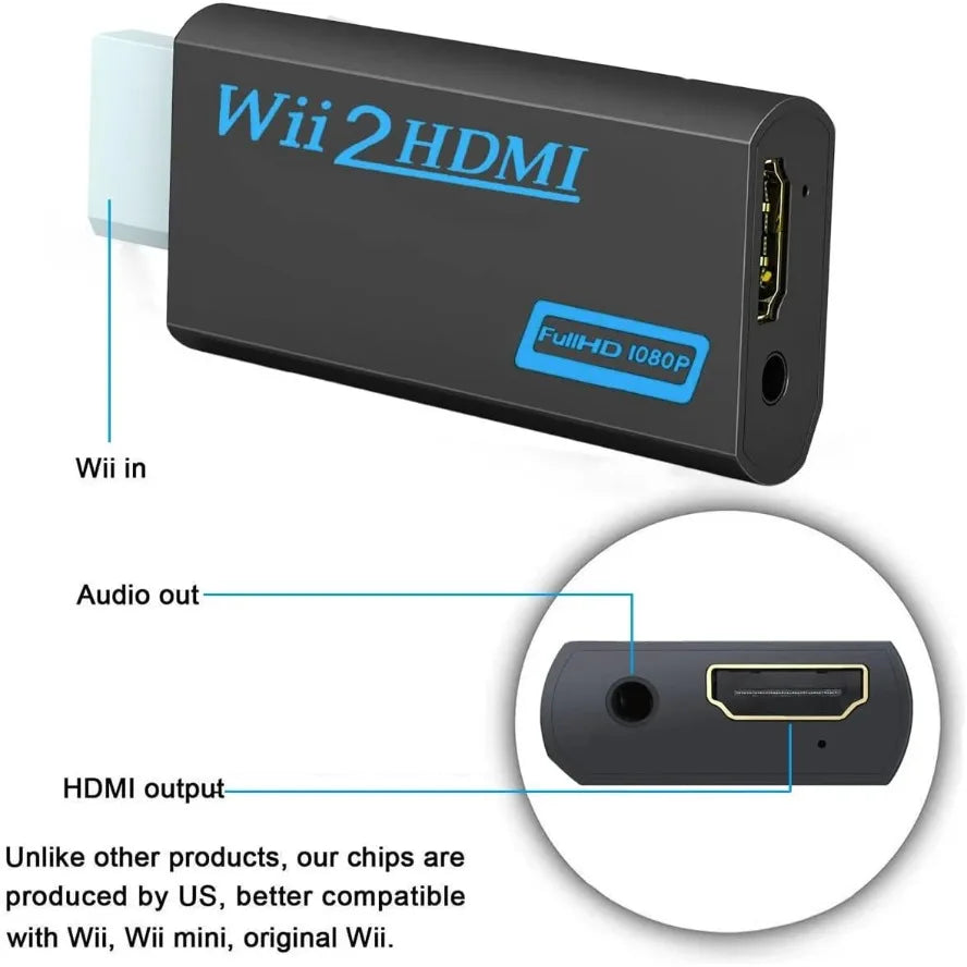 WII To HDMI Adapter  Full HD 1080P WII To HDMI Wii 2 HDTV Converter Wii To HDMI Adapter 3.5mm Audio for HDTV Monitor Display PC