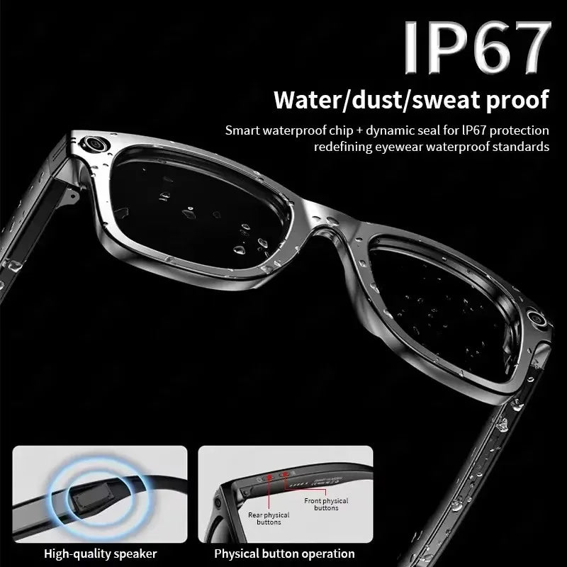 Smart Glasses HD Recording Videos AI Photo Recognition Answer Translation 290mAh Large Battery IP67 Waterproof Bluetooth Glasses