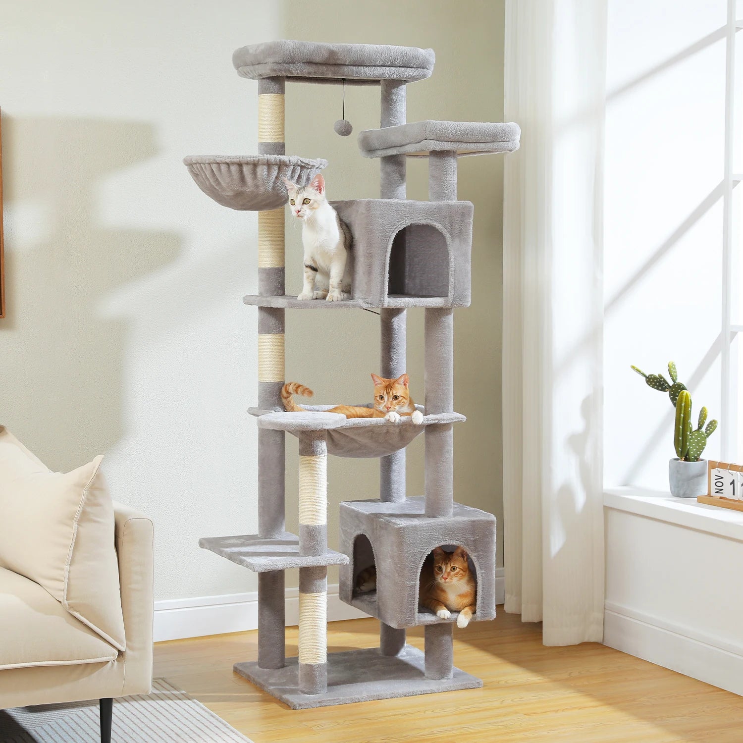 Large Cat Tree Tall Cat Tower for Indoor Cats Multi-Level Plush Cat Condo with Scratching Posts Scratching Boards Perches Caves