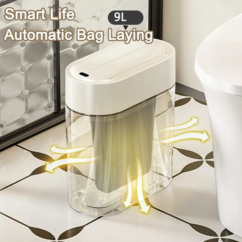 9L Two-way Automatic Bagging Adsorption Rubbish Bin Smart Sensor Trash Can with Lid Home Wall Mount Kitchen Dustbin Garbage Can