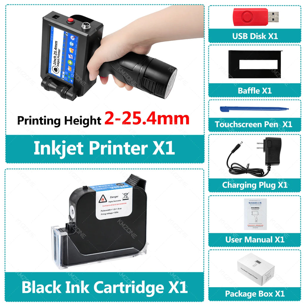 25.4mm Handheld Inkjet Printer Gun Portable For Metal Expiry Date Barcode QR Code Batch Numbers Best Value Logo Printing INKP195