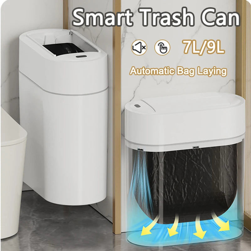 9L Two-way Automatic Bagging Adsorption Rubbish Bin Smart Sensor Trash Can with Lid Home Wall Mount Kitchen Dustbin Garbage Can