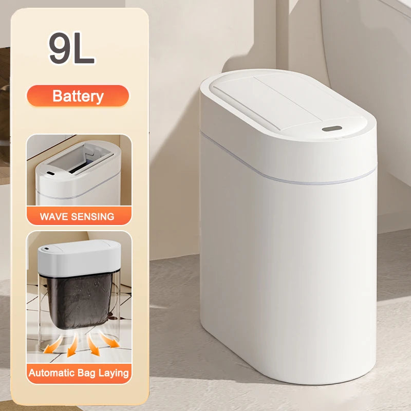 9L Two-way Automatic Bagging Adsorption Rubbish Bin Smart Sensor Trash Can with Lid Home Wall Mount Kitchen Dustbin Garbage Can