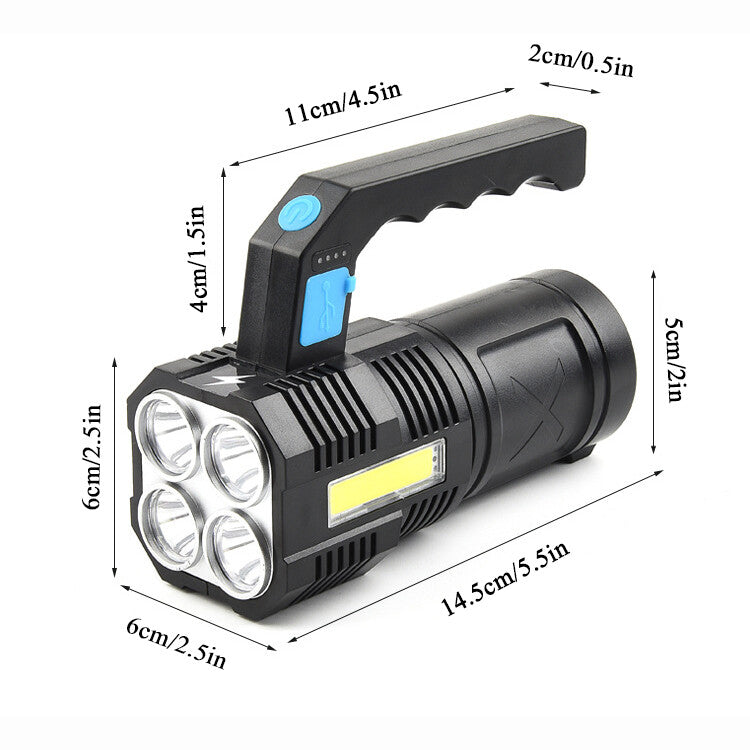 LED Flashlight USB Rechargeable Torch COB Spotlight Camping Light High Lumens Emergency Lamp 4 Modes Waterproof Work Light