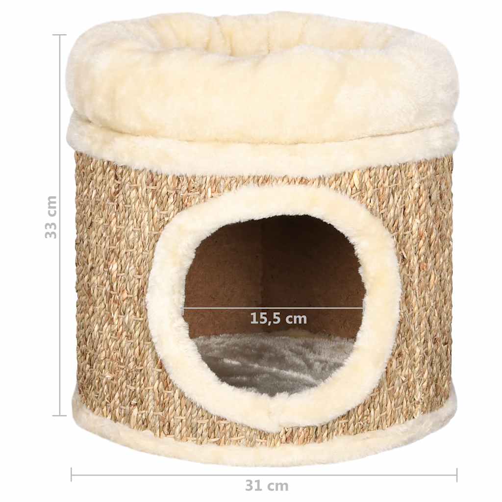 Cat House with Luxurious Cat Bed 33 cm Seagrass
