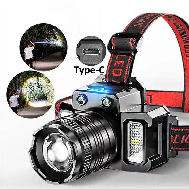 LED Tactical Headlamp Head Torch USB Rechargeable Motion Sensor Headlight Zoomable 5 Modes Emergency Power Bank For Mobile Phone