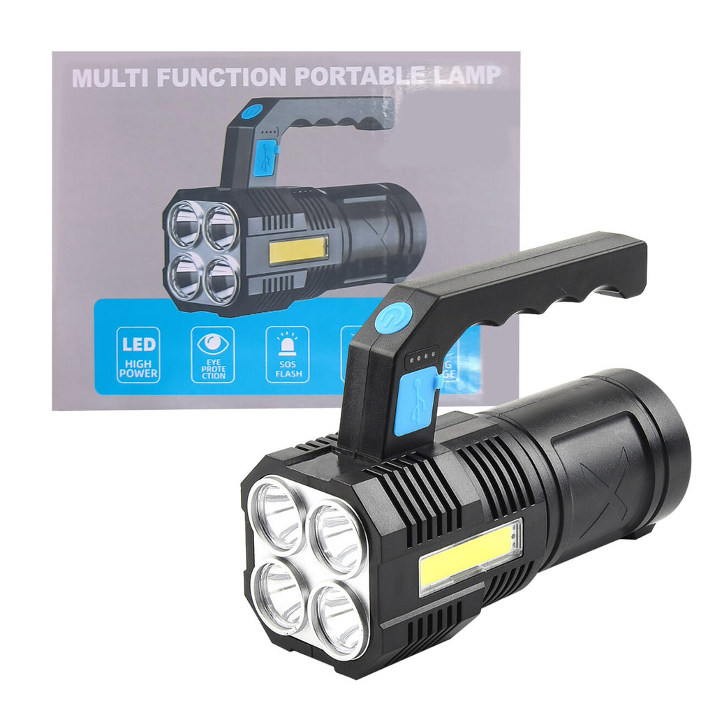 LED Flashlight USB Rechargeable Torch COB Spotlight Camping Light High Lumens Emergency Lamp 4 Modes Waterproof Work Light