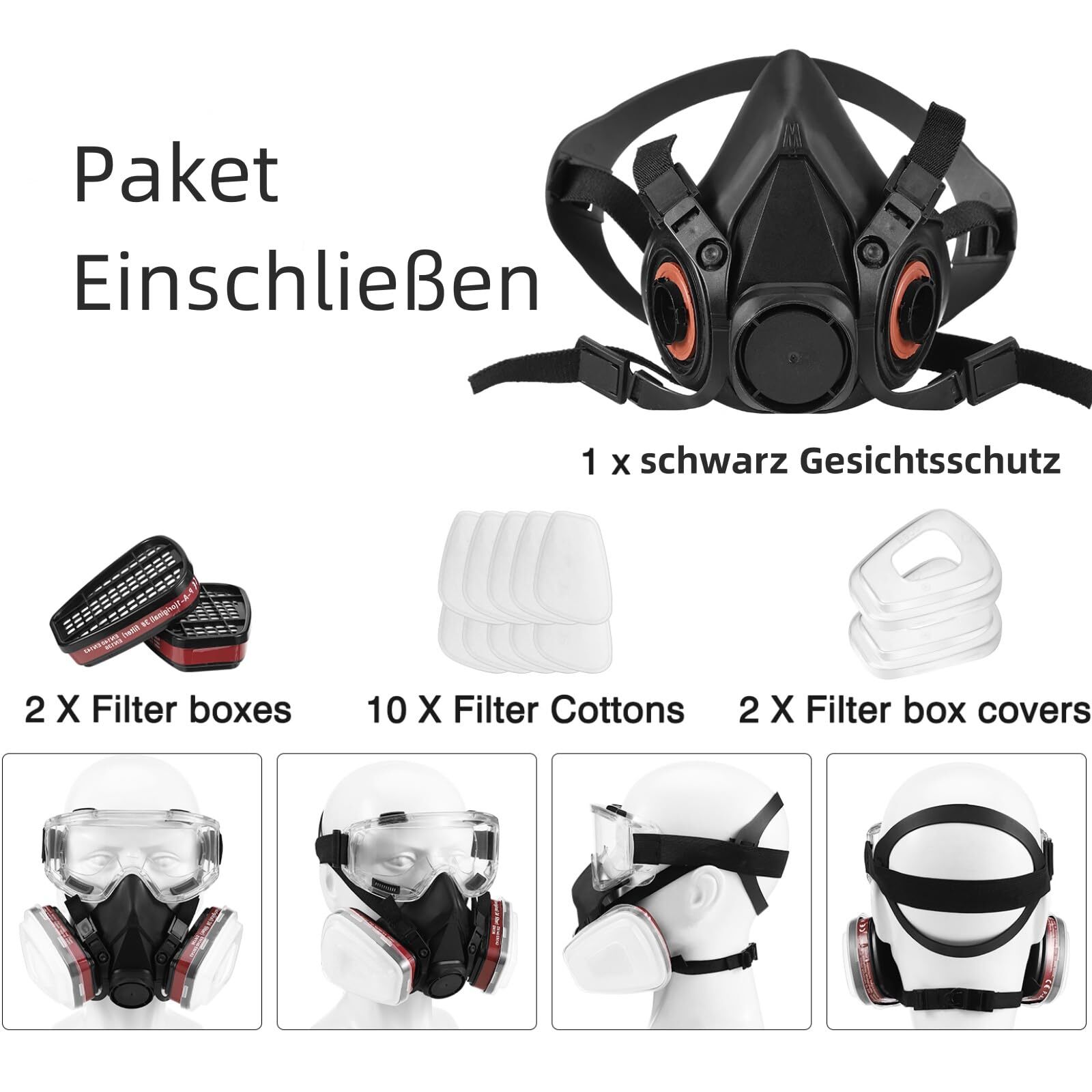6001 Atemschutz Halbmaske Gasmaske Staubmaske Lackiermaske Mit Wechselfilter